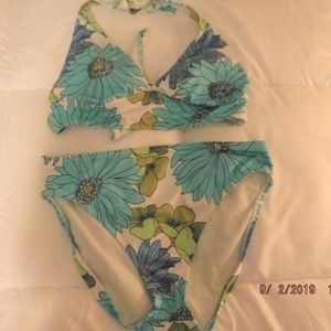 Triangle top blue and green two piece.
